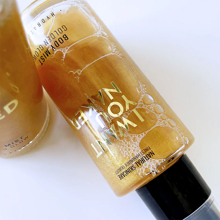 Body Mist Golden Glow von I Want You Naked mit feinem Goldschimmer – feuchtigkeitsspendende Körperpflege mit Glow