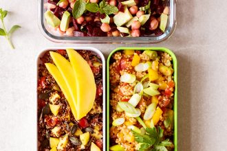 Heavenlynn Healthy – Drei vegane schnelle Salate für unterwegs. Rezepte für Quinoa-Mango-Salat, Kichererbsen-Rote-Bete-Salat und Hirse-Tomaten-Salat