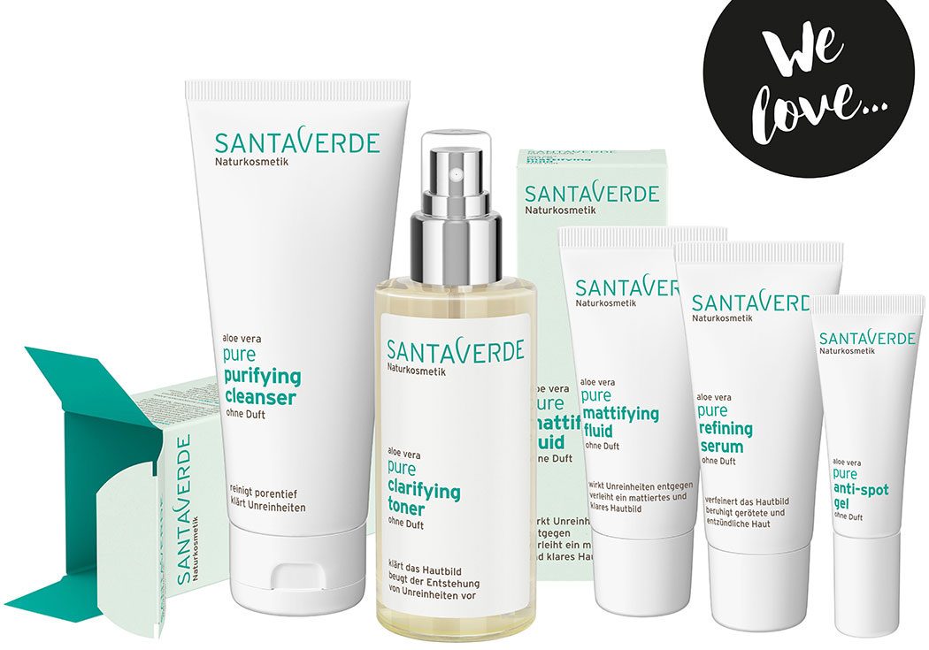 Santaverde Pure – Mit Naturkosmetik gegen unreine Haut: Cleanser, Toner, Serum, Fluid, Anti Spot Gel