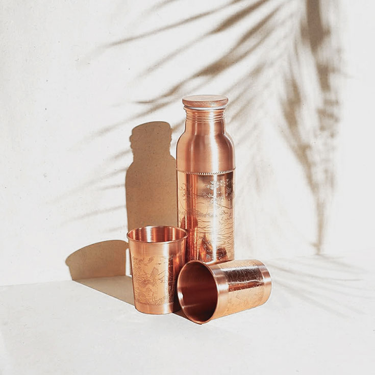 Forest & Love – Wunderschöne Ayurveda Trinkflasche aus Kupfer, Kupferwasserflasche, Wasserflasche, plastikfreie Flaschen, Trinkbecher aus kupfer, Kupfertrinkbecher
