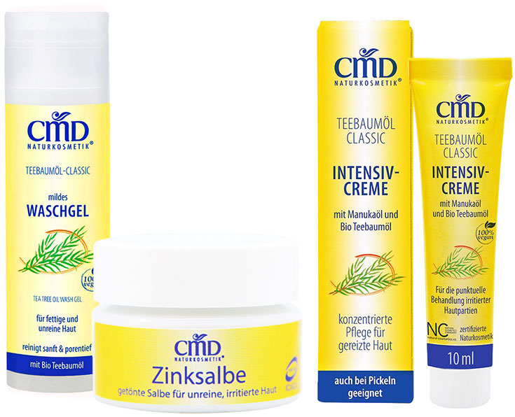 Naturkosmetik für unreine Haut – Natürliche Gesichtspflege gegen Akne & Mitesser: CMD Teebaumöl