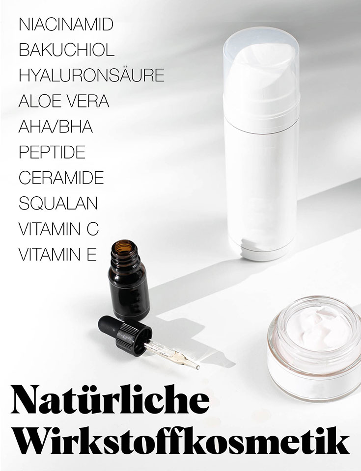 Was ist Wirkstoffkosmetik? Natürliche Wirkstoffe in der Naturkosmetik. Wir stellen hochwirksame Wirkstoffe vor: Hyaluronsäure, Niacinamid, Bakuchiol, Aloe Vera, Peptide, Ceramide, AHA, BHA, Squalan, Vitamin C, Vitamin E, Salicylsäure, Fruchtsäuren. Und stellen euch unsere liebsten Naturkosmetik Produkte mit hochkonzentrierten Wirkstoffen vor