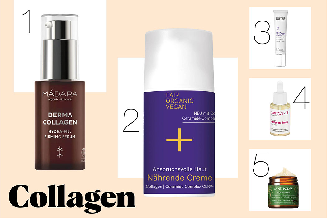 Collagen in der Naturkosmetik – Was du über pflanzliches Collagen wissen mußt. Veganes Kollagen ohne tierischem Collagen aus Rinderhaut. Wir stellen Naturkosmetik Produkte und Kollagenpulver mit natürlichem Collagen vor
